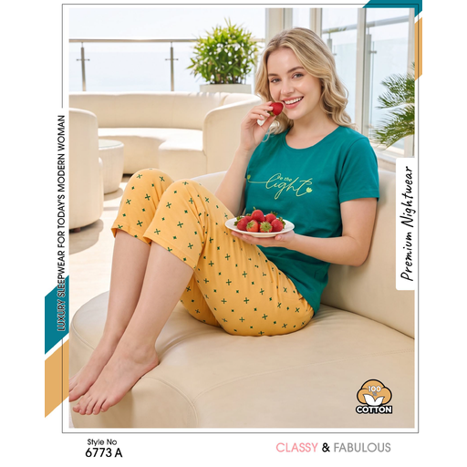 Women's Stylish Teal Yellow Capri – Comfortable Everyday Fashion Wear