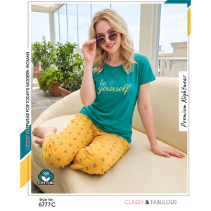 Women's Stylish Teal Yellow Capri – Comfortable Everyday Fashion Wear