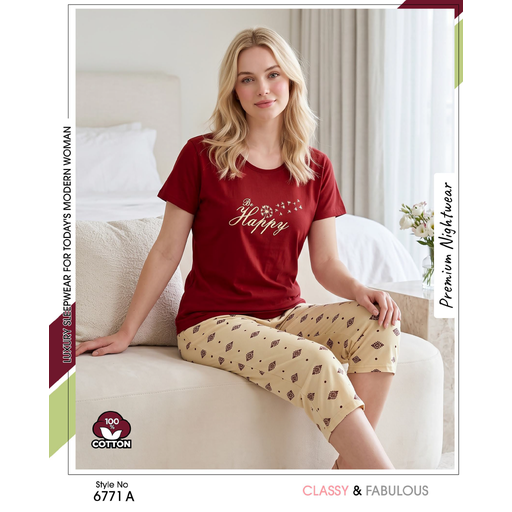 Women's Stylish Red Beige Capri – Comfortable Everyday Fashion Wear