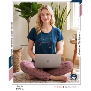 Trendy Ladies Navy T-shirt - Orange Pajamas