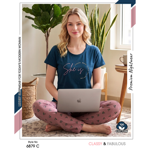 Trendy Ladies Navy T-shirt - Orange Pajamas