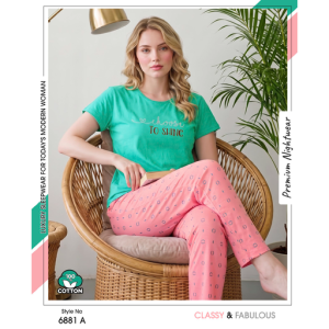 Trendy Ladies Teal T-shirt - Pink Pajamas