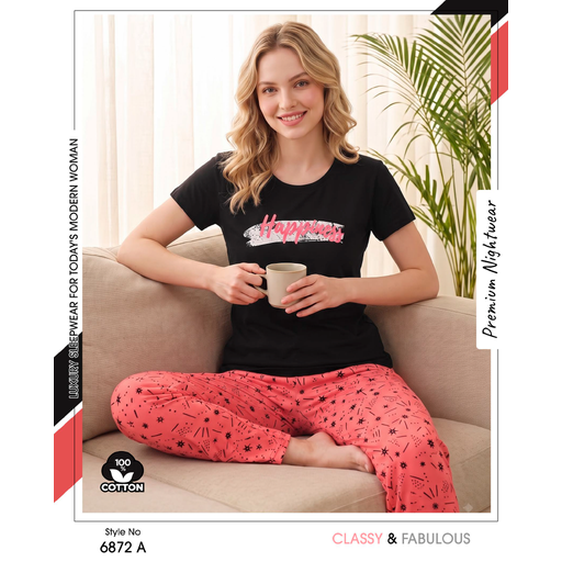 Trendy Ladies Black T-shirt - Red Pajamas