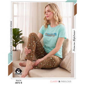 Trendy Ladies Teal T-shirt - Brown Pajamas