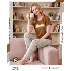 Trendy Ladies Brown T-shirt - Beige Pajamas