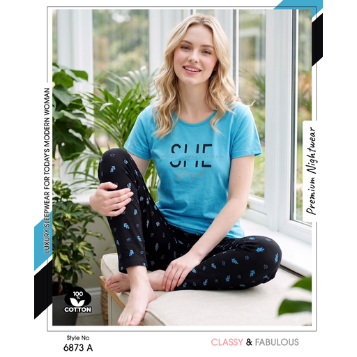 Trendy Ladies Teal T-shirt - Purple Pajamas