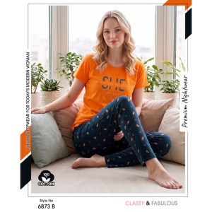 Trendy Ladies Orange T-shirt - Navy Pajamas