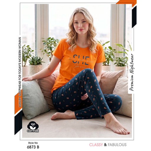 Trendy Ladies Orange T-shirt - Navy Pajamas
