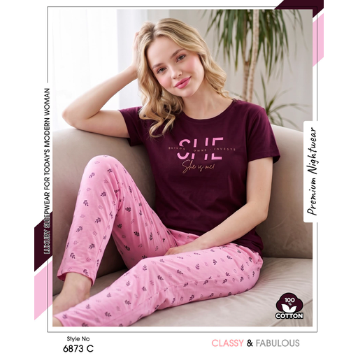 Trendy Ladies Burgundy T-shirt - Pink Pajamas