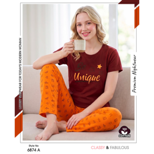Trendy Ladies Burgundy T-shirt - Orange Pajamas