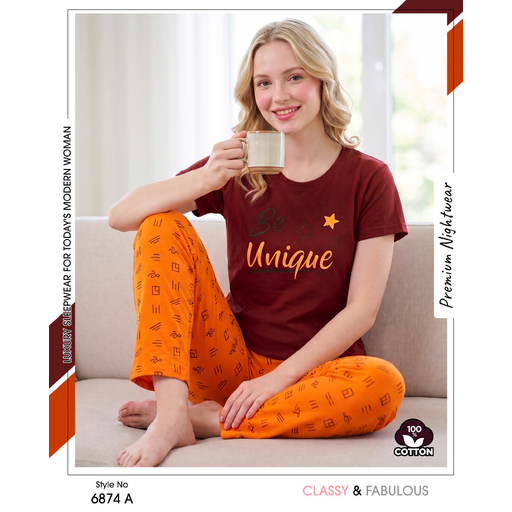 Trendy Ladies Burgundy T-shirt - Orange Pajamas
