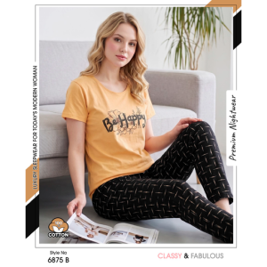 Trendy Ladies Gray T-shirt - Black Pajamas