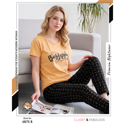 Trendy Ladies Gray T-shirt - Black Pajamas
