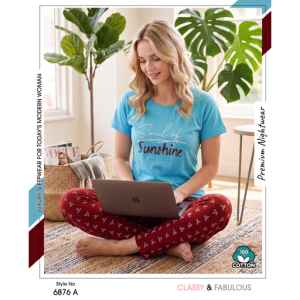 Trendy Ladies Beige T-shirt - Burgundy Pajamas