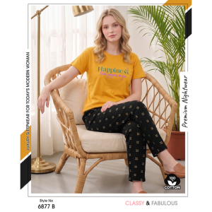 Trendy Ladies Yellow T-shirt - Black Pajamas