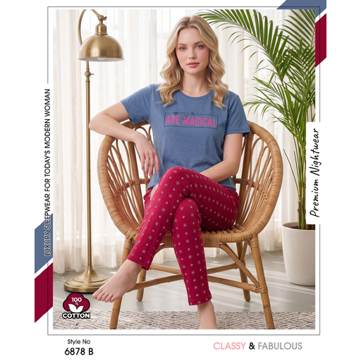 Trendy Ladies Blue T-shirt - Red Pajamas